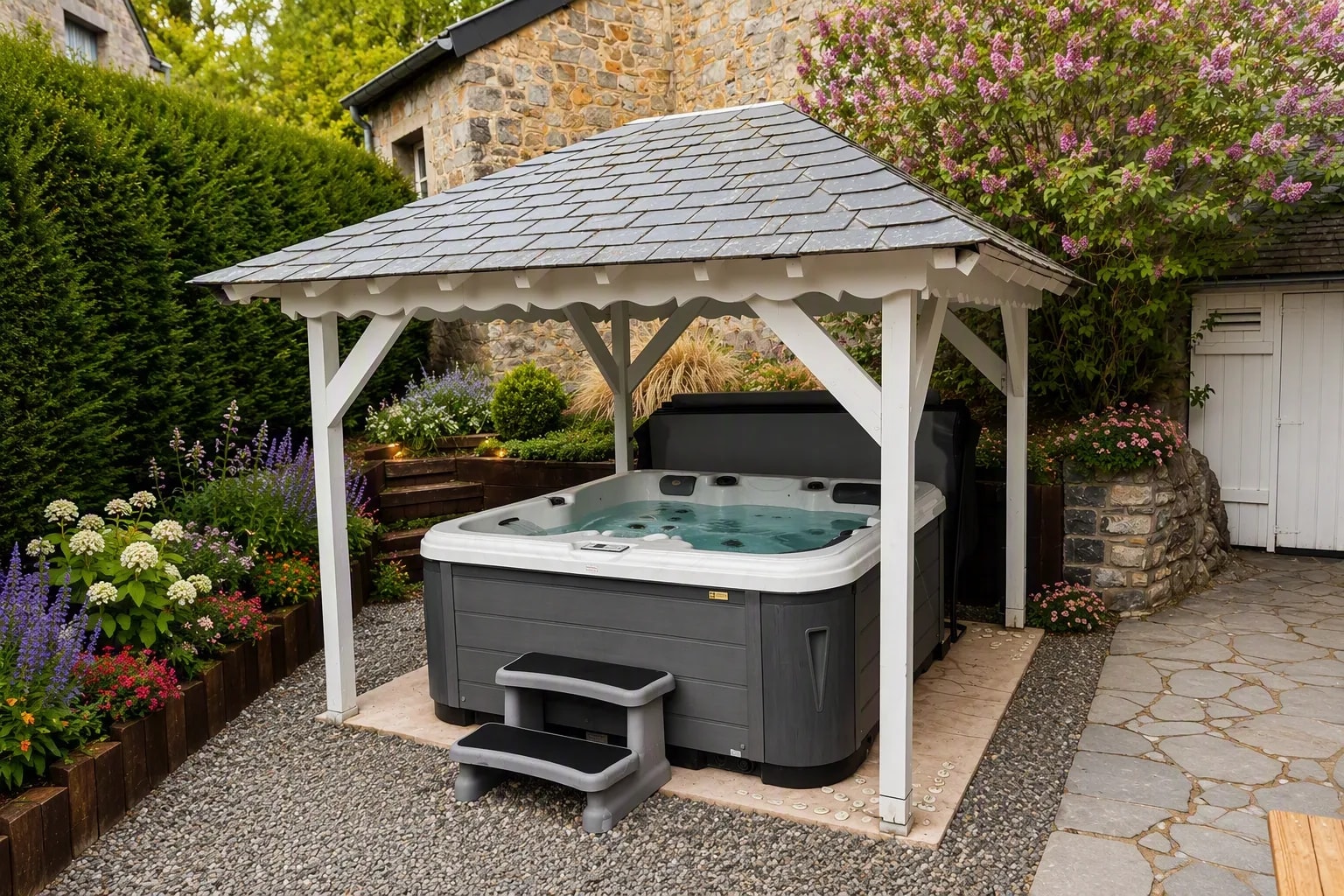 Dehors : jacuzzi, barbecue et grande table